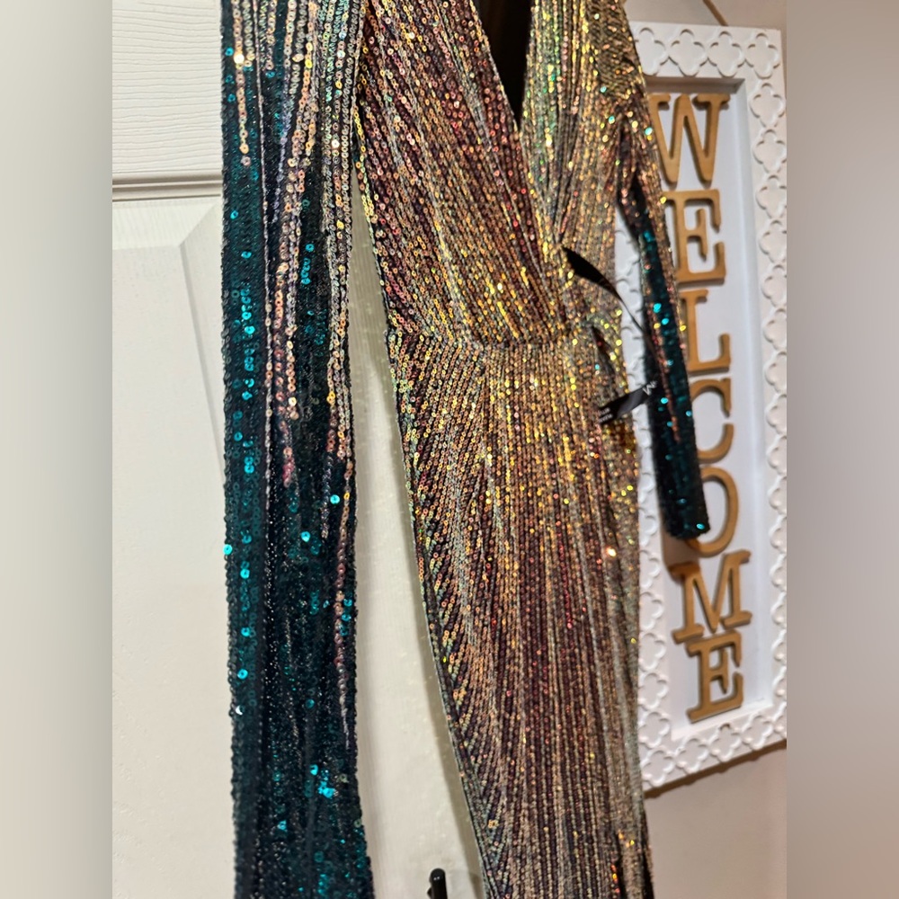 ✨ Sequin Ombre Evening Gown – Long Sleeve Maxi Dress ✨ Gold | Green - Picture 4 of 4